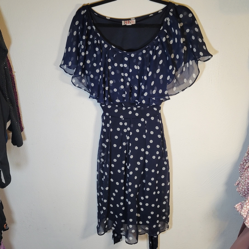 R&K Navy Asymmetrical Polka Dot Dress